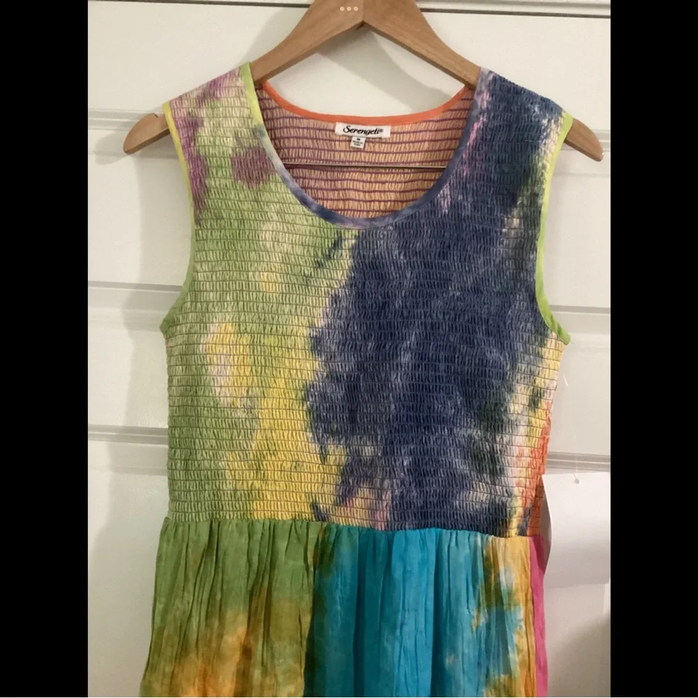 M Serengeti Rainbow Pastel Cotton Voile Lined Sun Dress Elastic Top Crushable - Picture 2 of 5